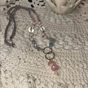 Elegant Beaded Necklace in Cream Pastel pink and Gray